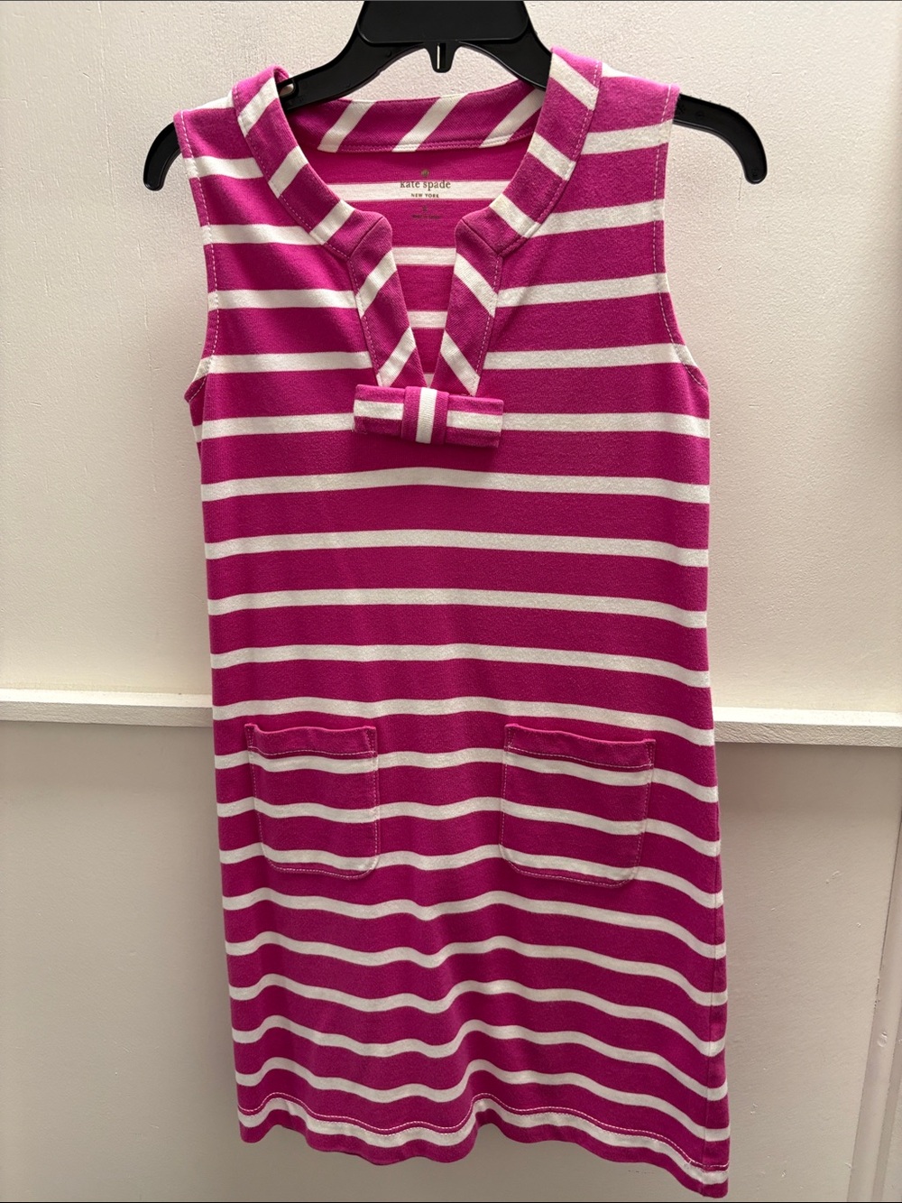 kate spade Girls' Hot Pink & White Striped Sleeveless Bow-Accent Dress